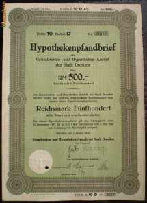 18. GERMANIA ACT IPOTECAR 500 REICHSMARK 1.01.1943 DRESDEN foto