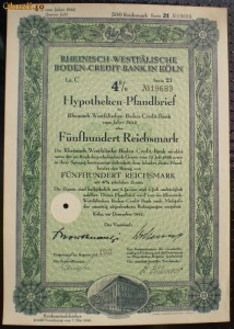 12. GERMANIA ACT IPOTECAR 500 REICHSMARK 12.1942 KOLN foto