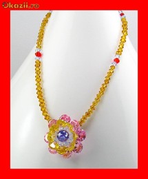 Lant Fantezie Margele Rodiu-Cristale Zirconiu Floare Sic LFAN-036 foto