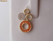 Pandant aur 10K, 1.78g, model CERCULETE ornate cu DIAMANTE si TOPAZE oranj foto