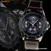 Ceas Elegant Curea Piele Maro-Cadran Albastru foto