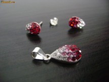 SET ARGINT MODEL LACRIMA CRISTALE SWAROVSKI ROSII foto