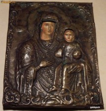 ICOANA PE LEMN FERECATA ALAMA RUSIA FECIOARA MARIA MAICA DOMNULUI SI PRUNCUL ISUS SEC 19 foto
