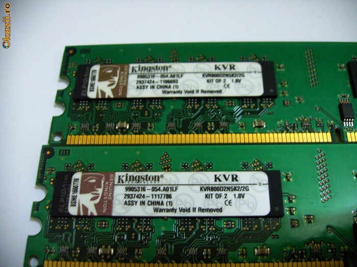 Kit 2x1024 DDR2 KINGSTON 800 Mhz foto mare
