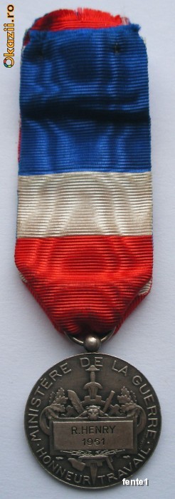 Franta - Ministere de la Guerre - Honneur Travail - R.Henry 1961 foto mare