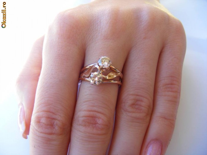 Inel aur rose 18K montura 2 BRILIANTE de cate 0.60 CARATE foto mare