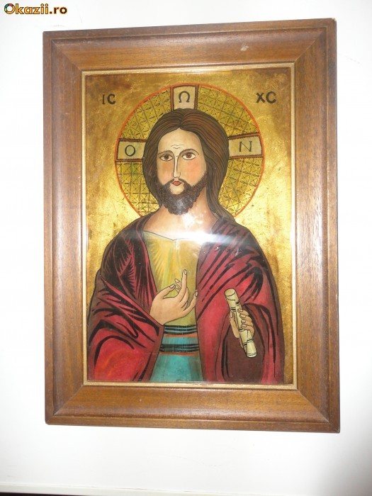 ISUS CHRISTOS icoana pe sticla foto mare