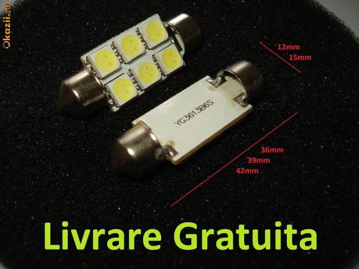 Led leduri auto, C5W Sofit Festoon 6 Smd plafoniera, numere. foto mare