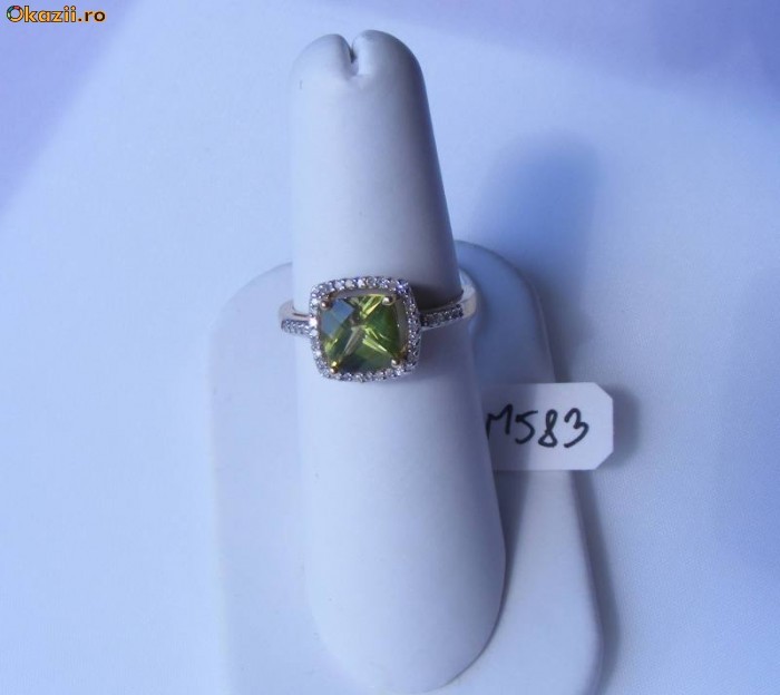 Inel designer aur 14K, 3g, model anturaj cu AMETIST verde si zeci de DIAMANTE foto mare