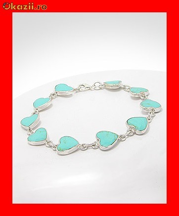 Bratara Dama Argint 925 Cu Inimioare Din Turcoaz BAG-032 foto mare