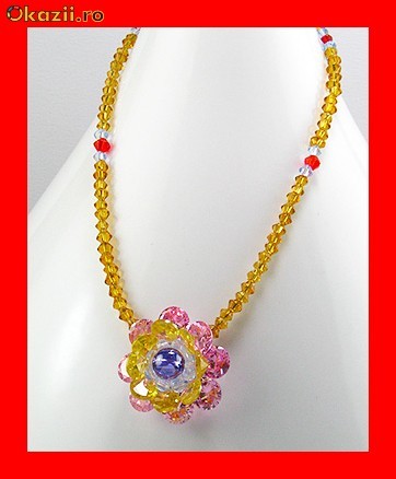 Lant Fantezie Margele Rodiu-Cristale Zirconiu Floare Sic LFAN-036 foto mare