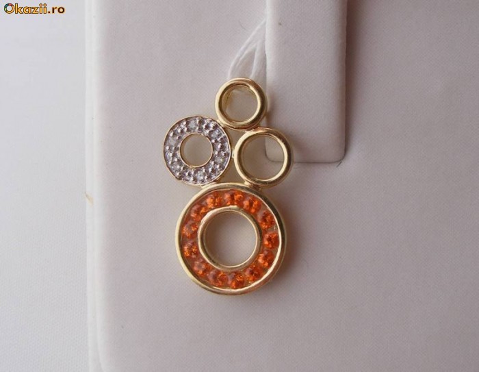 Pandant aur 10K, 1.78g, model CERCULETE ornate cu DIAMANTE si TOPAZE oranj foto mare