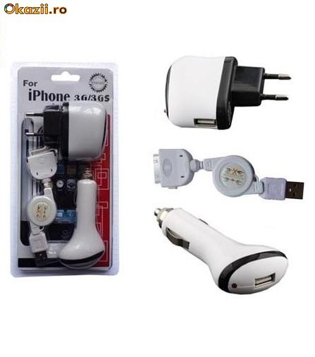 INCARCATOAR USB PT CASA SI MASINA + CABLU DE DATE IPHONE 2G 3G 3GS 4 SI 4S foto mare