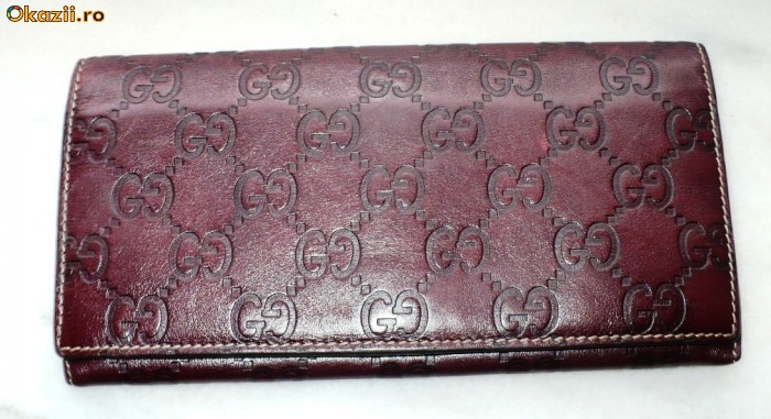 Portofel dama GUCCI, piele, original, grena-visiniu, vintage, folosit dar IMPECABIL!!! VEZI POZE!! foto mare