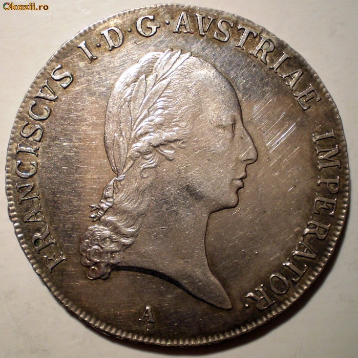 C.335 AUSTRIA FRANZ I THALER 1821 A XF/AUNC ARGINT 28,12g foto mare