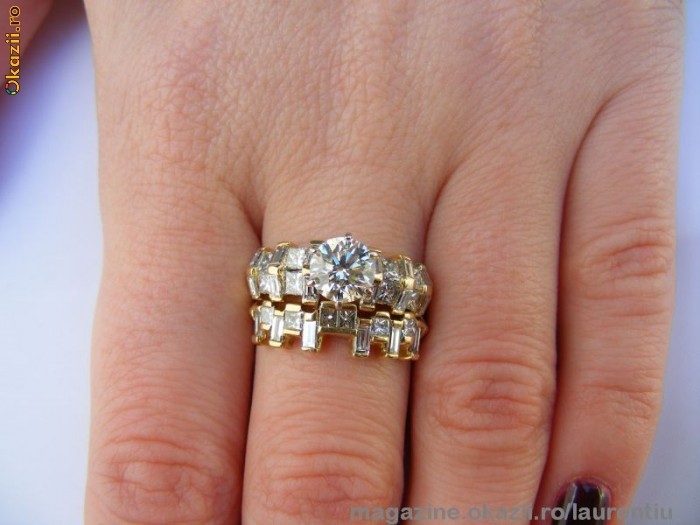 Set Inel logodna + enhancer cu BRILIANT solitaire 1 CARAT VS + alte 32 DIAMANTE de 1.5CT, design UNICAT exceptional !! foto mare