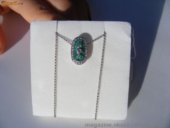 Colier designer aur 14K, 3.8g, pandant finut ornat cu SMARALDE si BRILIANTE !! foto mare