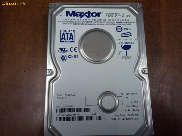 VAND HARD DISK MAXTOR 120 GB SATA foto mare