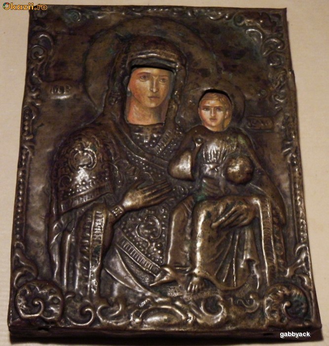 ICOANA PE LEMN FERECATA ALAMA RUSIA FECIOARA MARIA MAICA DOMNULUI SI PRUNCUL ISUS SEC 19 foto mare
