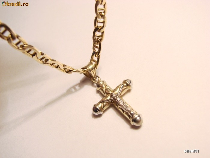 lantisor aur 14K barbatesc  11 g. cu cruciulita foto mare