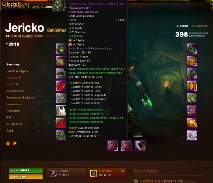 Cont de world of warcraft cataclysm rogue ilvl 398 PVP foto mare