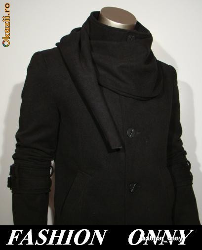 Palton barbatesc casual B104 Negru foto mare