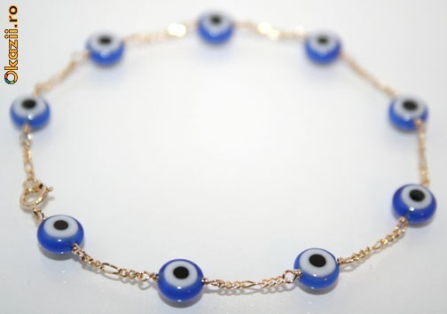 deosebita bratara aur galben 14K pietre norocoase Dark Blue Evil Eye foto mare