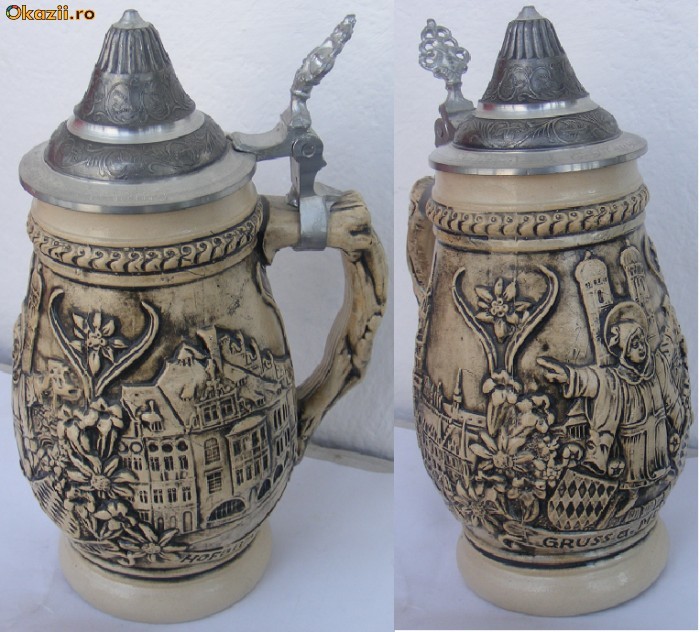Halba din ceramica cu capac din zinc MUNCHEN Germania foto mare