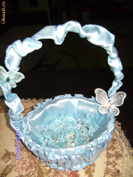 cosulet botez pt cruciulite bleu cu fluturasi si 30 cruciulite cu pietricica bleu foto mare